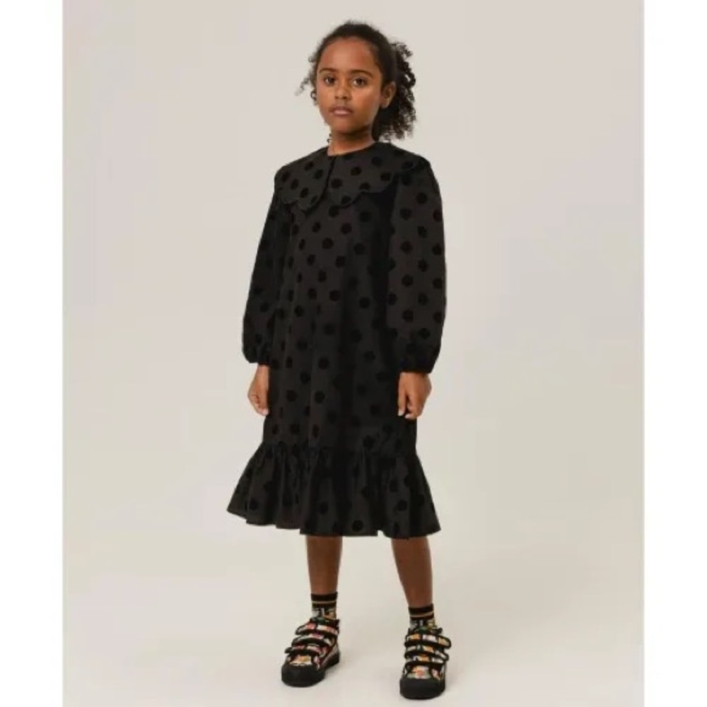 Wolf and Rita Girls’ Black Lilita Mond Polka Dot Holiday Dress—6Y - Picture 1 of 14